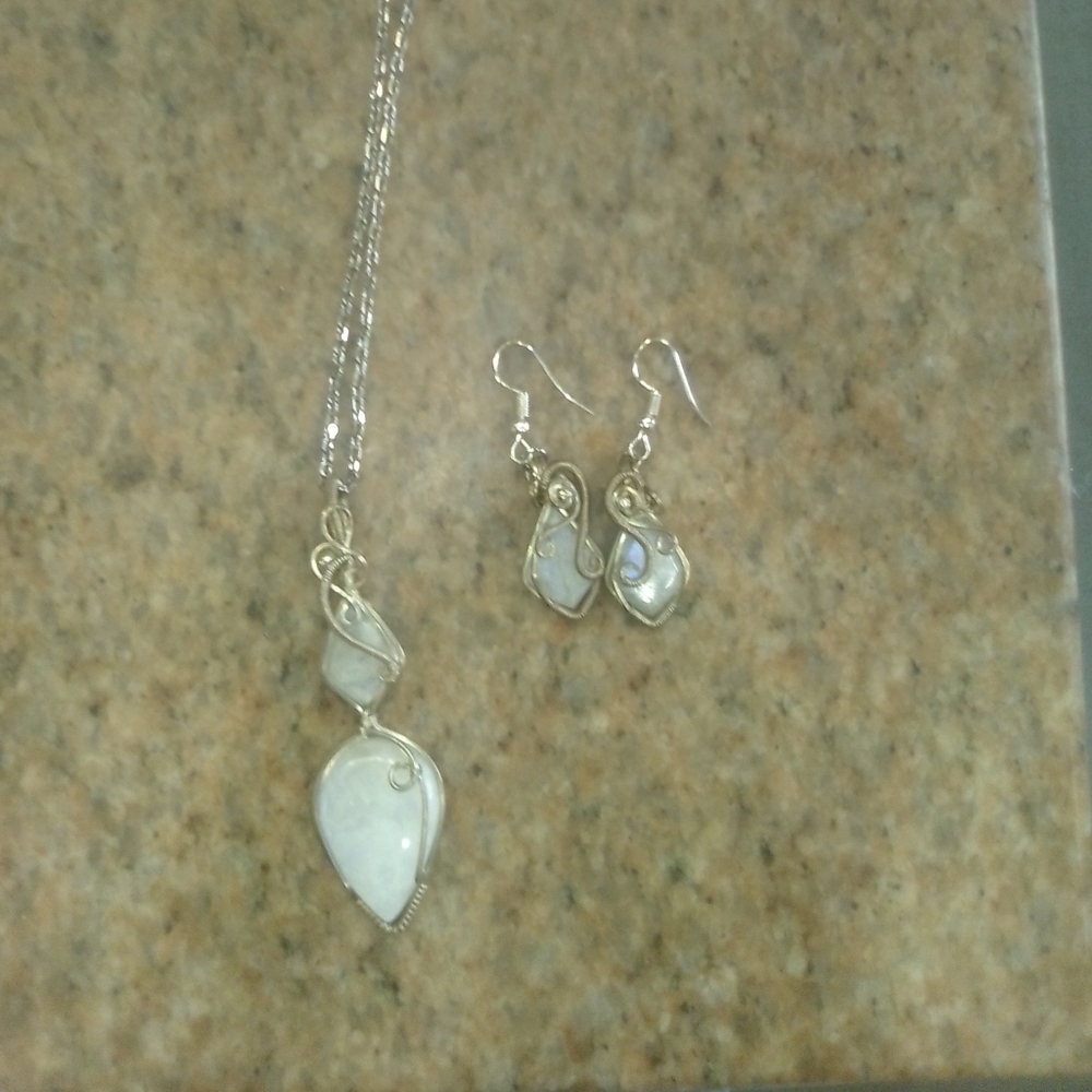 Chic Silver and White Drop Earrings And Double Stack Pendant